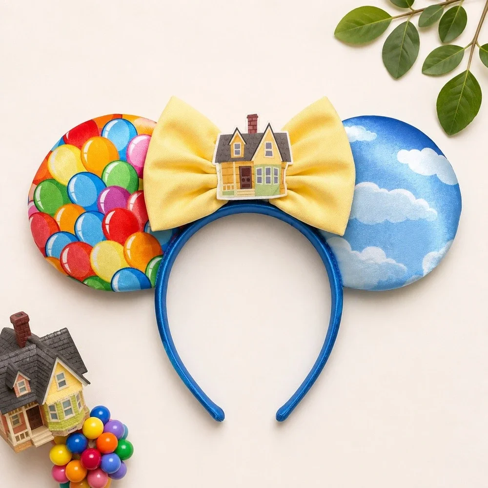 Disney Pixar Up Carl & Ellie House Balloon Ear Headband Yellow Bow